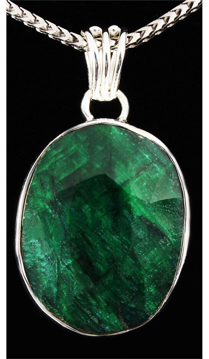 NATURAL EMERALD BERYL 43.83CTW SILVER PENDANT