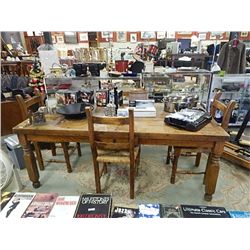 SOLID WOOD RUSTIC FARM TABLE & 4 DINING CHAIRS