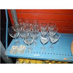 SHELF ASSORTED CRYSTAL WINE GLASSES ETC