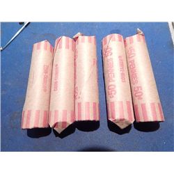 ROLLS OF ASSORTED PENNIES - 5 ROLLS