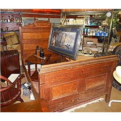 ANTIQUE CANADIAN OAK BED FRAME - HEADBOARD, FOOT BOARD AND RAILS