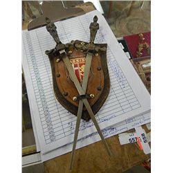 WOOD SHEILD WITH 2 DAGGARS