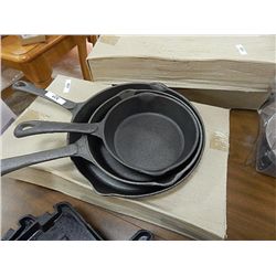 CAST IRON FRYING PANS - SET OF 3 - NEW