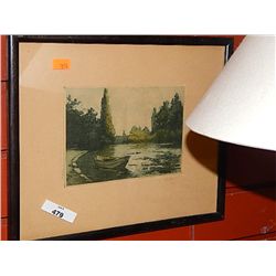 FRAMED PICTURE - LAKE & BOAT