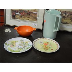 RETRO MALEMINE JUG, BOWL & 2 DISHES