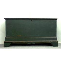 Six-board blanket box. Original green paint. Interior till with two drawers below. Circa 1850. N...