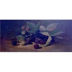 John C. Spencer. Still-life with berries. Oil on board, 1912. Signed and dated J.C. Spencer in l...