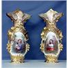 Image 1 : Pair of large Old Paris portrait vases. Girl with puppy and boy with dog. Note condition. 24" ta...