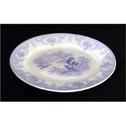 Purple transfer platter, Eagle pattern, and a covered sauce dish with attached underplate. 14"...