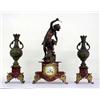 Image 1 : Three piece figural clock set. "RA Genret Vijon" on face. Spelter figure of a boy fighting off a...