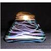 Image 1 : Loetz type inkwell. Purple iridescent with brass lid. No liner. $200-300...