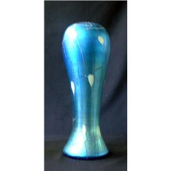 Durand art glass vase. Blue background with white heart and vine decoration. Not signed. 10" tal...