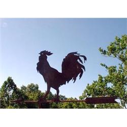 Cast iron Rooster weather vane. Flat cut-out steel weather vane. Note weathered condition and in...