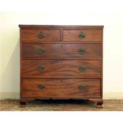 Mahogany Chippendale style chest of drawers. Two small drawers above three drawers. Beaded moldi...