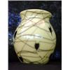 Image 1 : Fenton art glass vase, brown hearts and vines on yellow background. ca 1970. 7 1/2" h. $100-200...