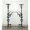Image 1 : Hand-forged andirons. Unusual proportions being 51 1/2" h. Top is formed to receive an urn. Each...