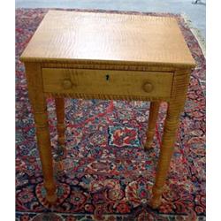 Tiger maple one-drawer stand. Refinished and restored. 27 1/2" h X 21" w X 17" d $500-700...