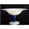 Image 1 : Fry glass compote, white opal bowl and foot with cobalt stem. 9"d. $100-200...