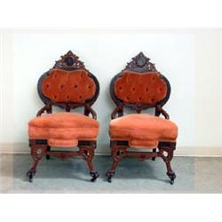 Pair of Victorian occasional chairs. Black lacquered and inlaid design surmount and surround the...