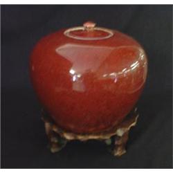 Japanes Sang de Bouef ginger jar with stand. 8"h x 9"d $250-350...