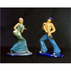 Cowan Spanish male and female dancers. Tiny glaze burst on man. $1200-1500...