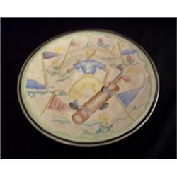 Cowan Victor Schreckengost golf plate. Multicolored. Note slight glaze rubs to surface. $800-100...