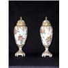 Image 1 : Pair of French porcelain mantel urns with lids. Hand-painted floral decoration. Marked in lid S....