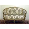 Image 1 : Carved French style Louis XV style love seat. Floral carvings along the back, gold-painted frame...