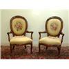 Image 1 : American Victorian Louis XV style armchair. Finger carved with nut and leaf design on top. Resto...