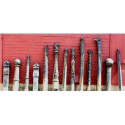 Group of thriteen cast iron hitching posts from New York State. Various designs including dogs he...