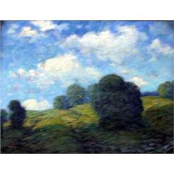 20th century American School. Impressionistic landscape. Oil on canvas. Framed. Note cracks and...