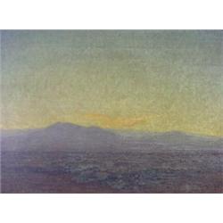 Ferdinand Burgdorff. Landscape with the sky in yellow. Oil on canvas, 1915. Signed and dated Fer...