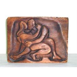 "Embrace" carved woodblock, 1921, attributed to Diego Rivera. Carved initial and date '21'lr. Ca...