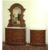 Image 1 : Bow front Victorian dresser with mirror. Matching washstand. White marble tops. Full carved leaf...