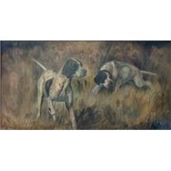 Edmund Osthaus. Two hunting dogs. Watercolor on paper. Signed in lower left and framed. Paper is...