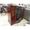 Image 2 : MAHOGANY CABINET WITH BOW FRONT GLASS - 1 DOOR AND ONE PULL OUT SHELF UNIT