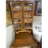 Image 4 : VINTAGE EARLY CANADIAN SECRETARIAL DESK WITH DROP FRONT DOOR AND LEADED GLASS DOORS ON TOP CHINA CAB