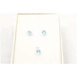 Sterling Silver and Blue Topaz Pendant and  Earrings