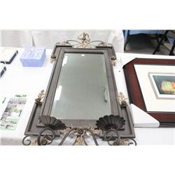 Metal Framed Bevelled Mirror With  Candleholders