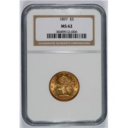 1897 $5 GOLD LIBERTY NGC MS-62