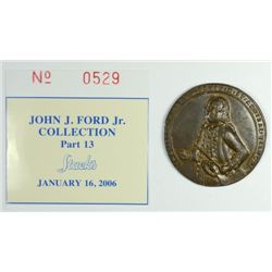 ADMIRAL VERNON MEDAL CIRCA 1732 CHOICE BU BRASS EX JOHN FORD SALE