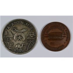 2 PRE 1900 MASONIC TOKENS WHITE METAL AND BRONZE
