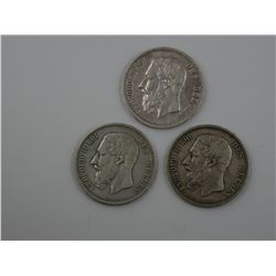 A trio of Belgian 5 Franc silver crowns