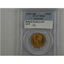 Denmark 1908-VBP 20 Kroner Gold.