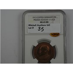 Germany, Prussia. 1913 2Mark pattern struck in copper