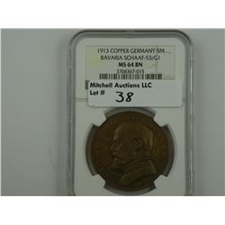 Germany, Bavaria. 1913 5Mark pattern struck in copper