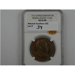 Germany, Prussia. 1913 3Mark pattern struck in copper