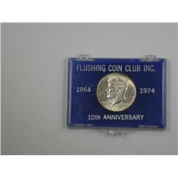 1974 Flushing (NY) Coin Club 10th Anniversary counterstamped 1964 Half Dollar