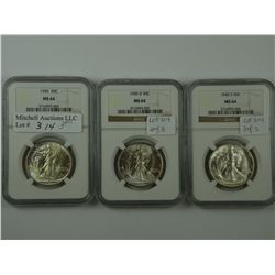 Near Gem 1945 PDS Half Dollar trio