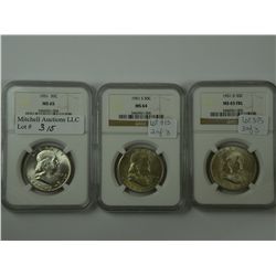 High grade 1951 PDS Franklin Half Dollar threesome